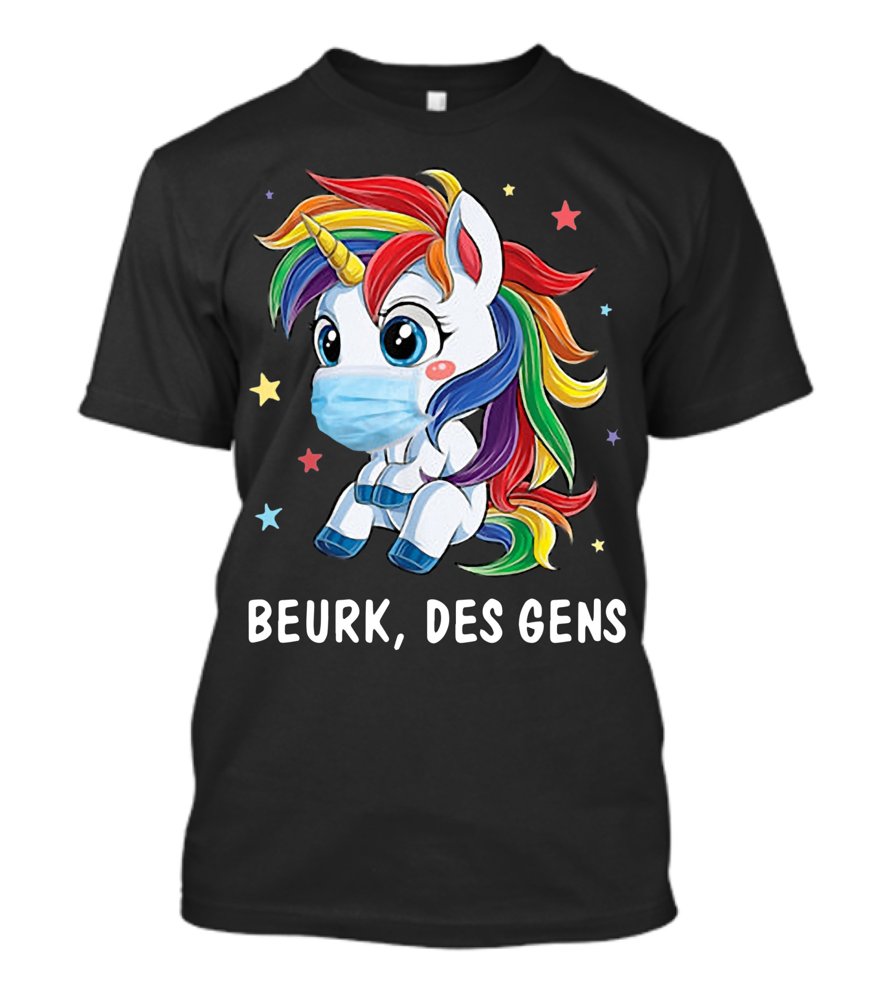 Licorne Arc-en-Ciel Masque Beurk Des Gens Étoiles T-Shirt