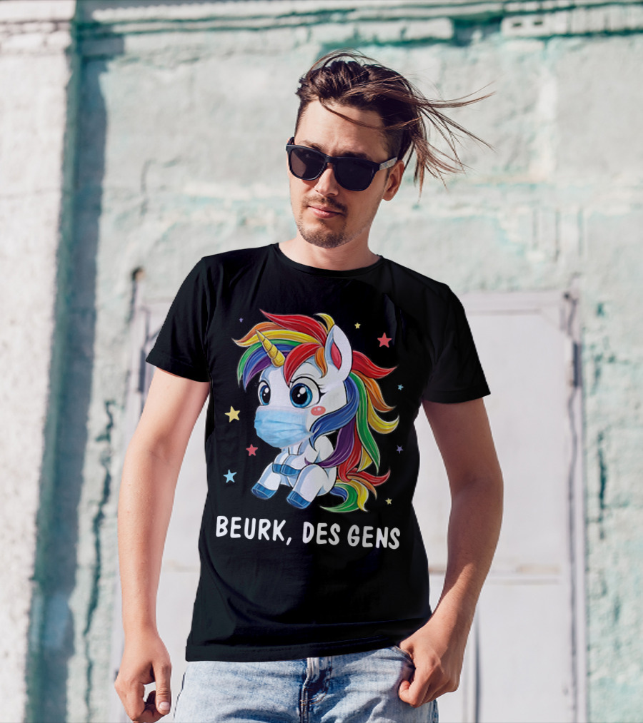 Licorne Arc-en-Ciel Masque Beurk Des Gens Étoiles T-Shirt