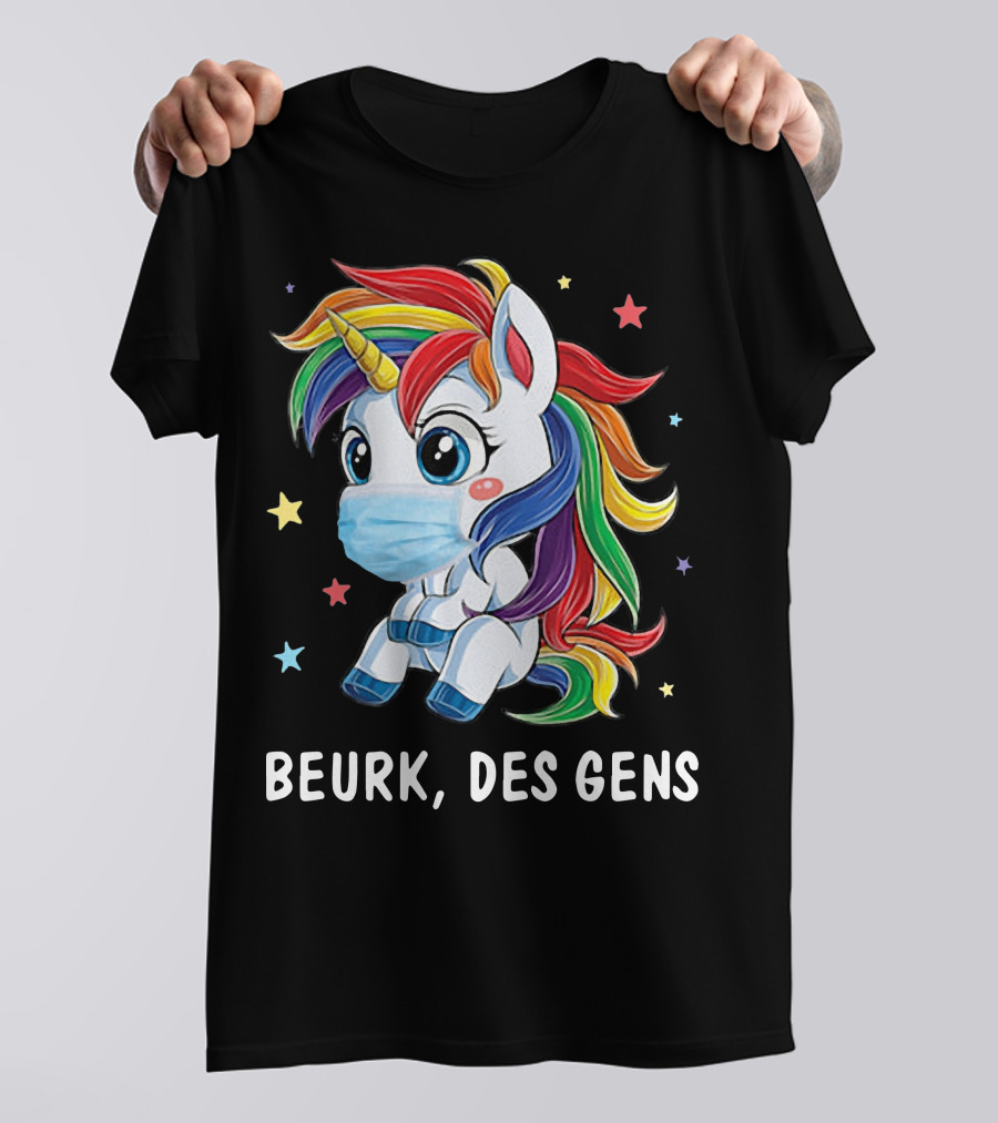 Licorne Arc-en-Ciel Masque Beurk Des Gens Étoiles T-Shirt