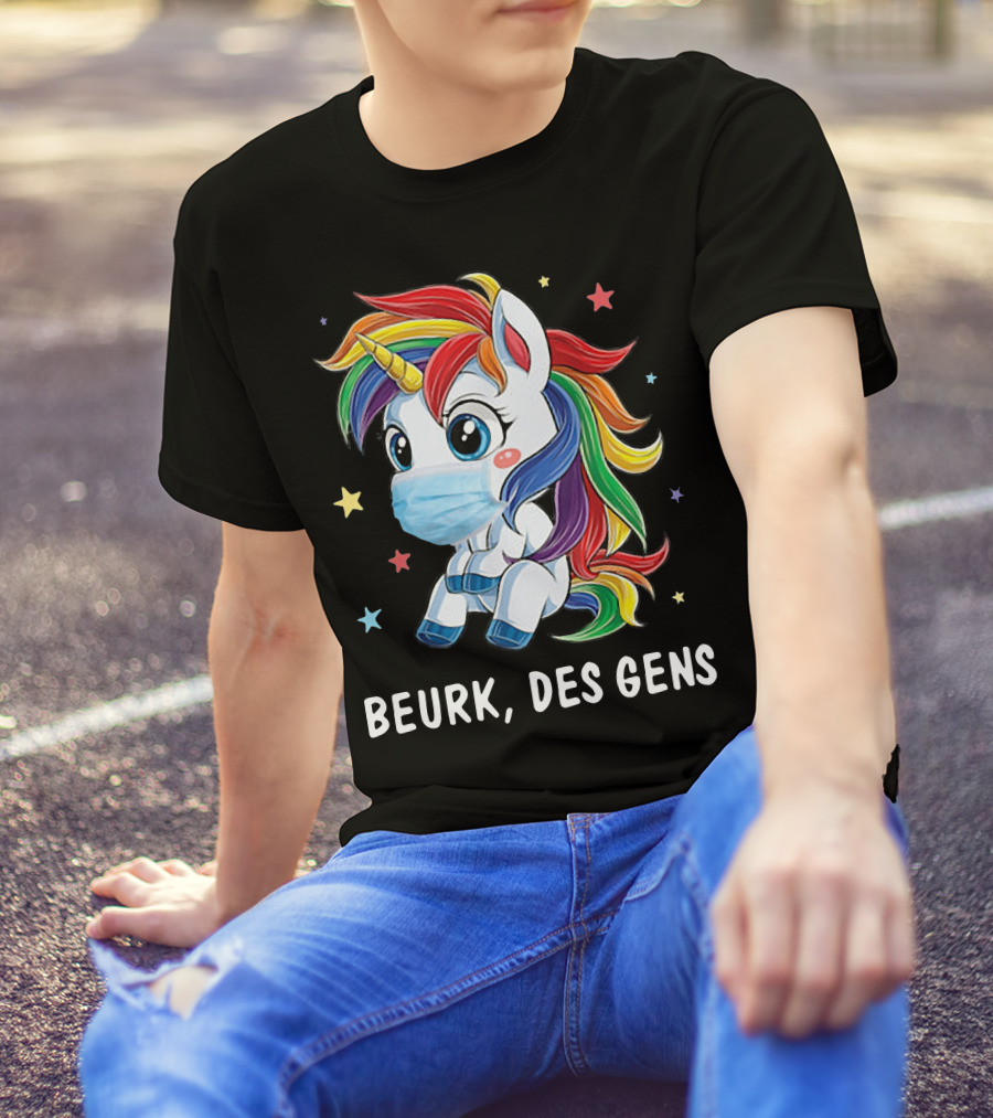 Licorne Arc-en-Ciel Masque Beurk Des Gens Étoiles T-Shirt