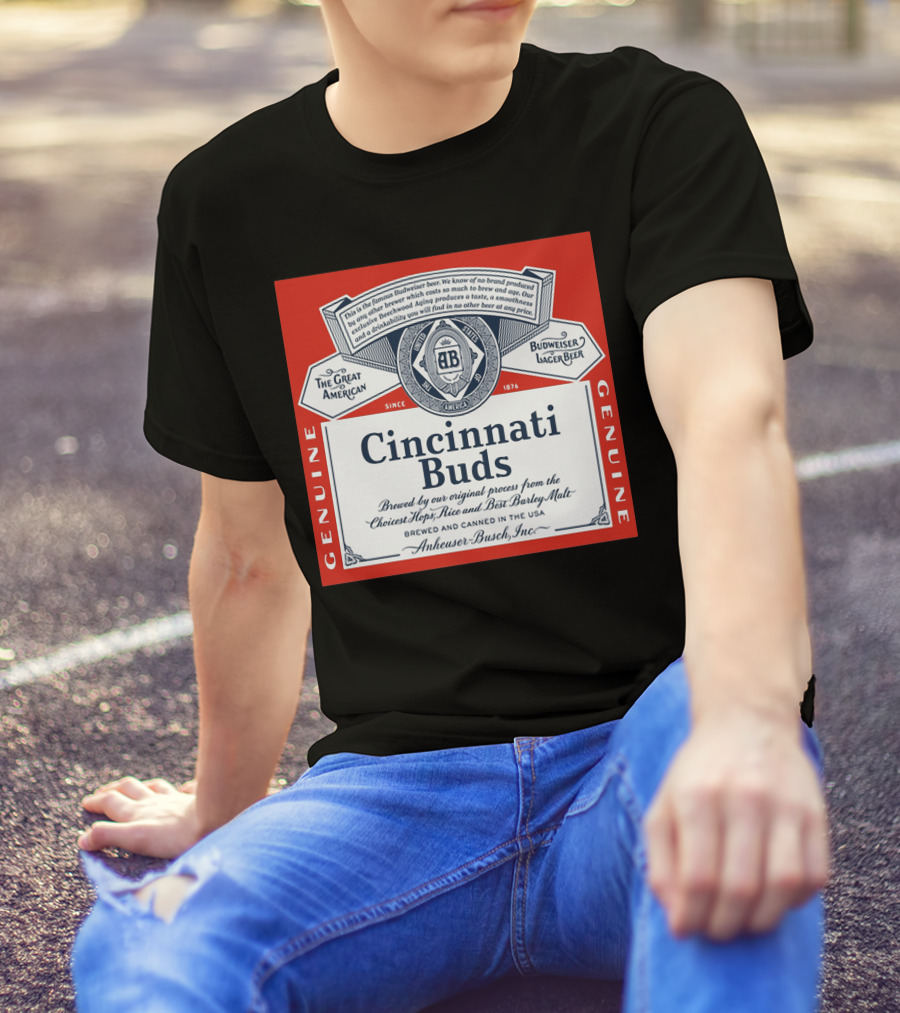 Cincinnati Buds Budweiser Lager Beer Label Genuine Anheuser Busch T-Shirt