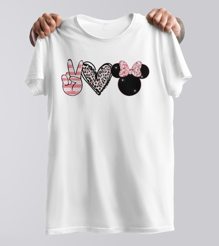 Minnie Peace Love Magic Leopard Print Sparkle Bow T-Shirt