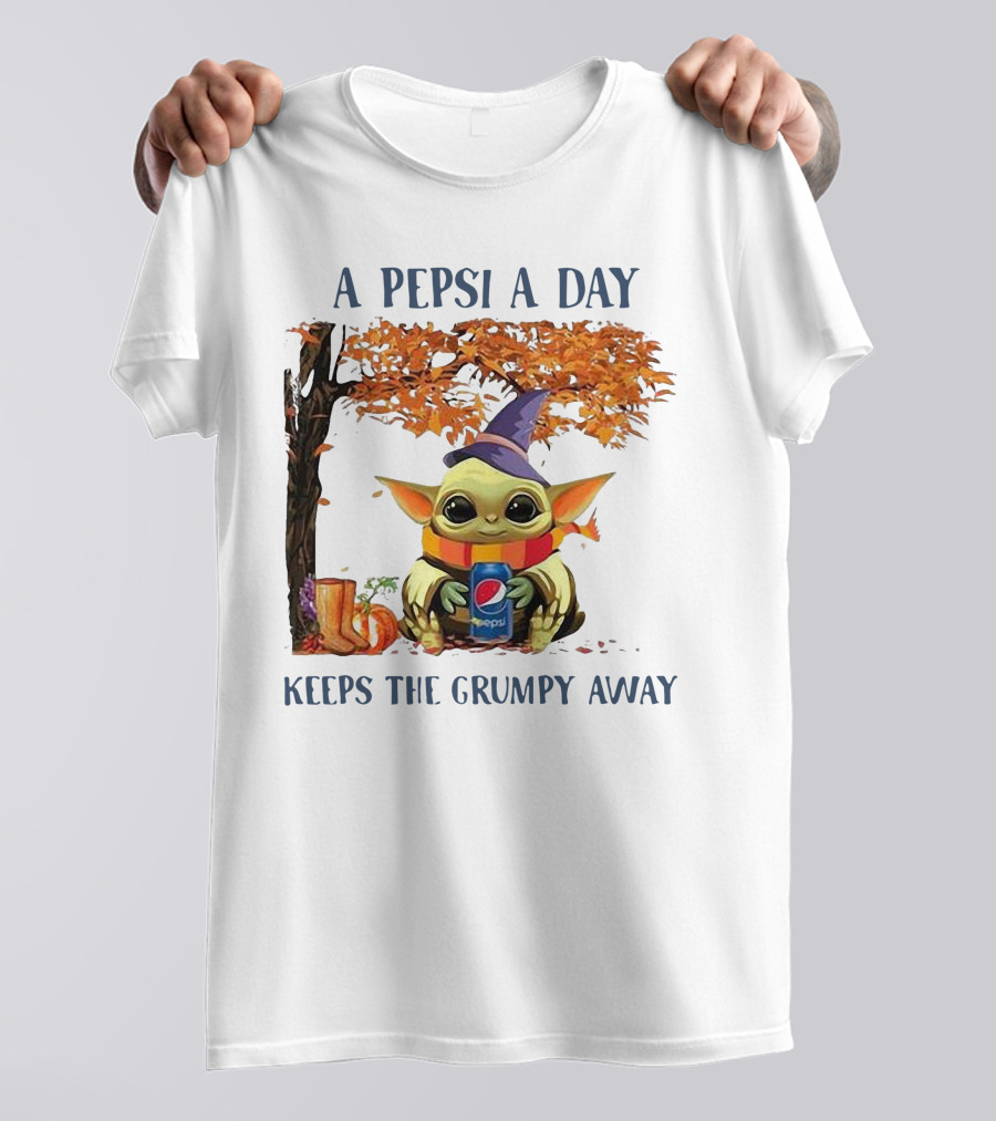 Baby Yoda A Pepsi A Day Keeps The Grumpy Away Halloween Fall T-Shirt