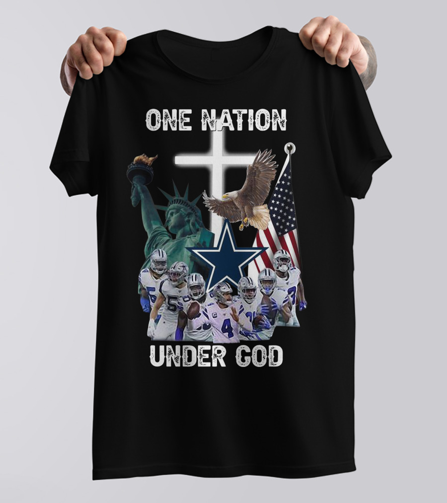 One Nation Under God Dallas Cowboys Statue Of Liberty American Flag Eagle Players T-Shirt