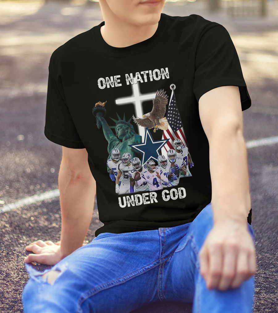 One Nation Under God Dallas Cowboys Statue Of Liberty American Flag Eagle Players T-Shirt