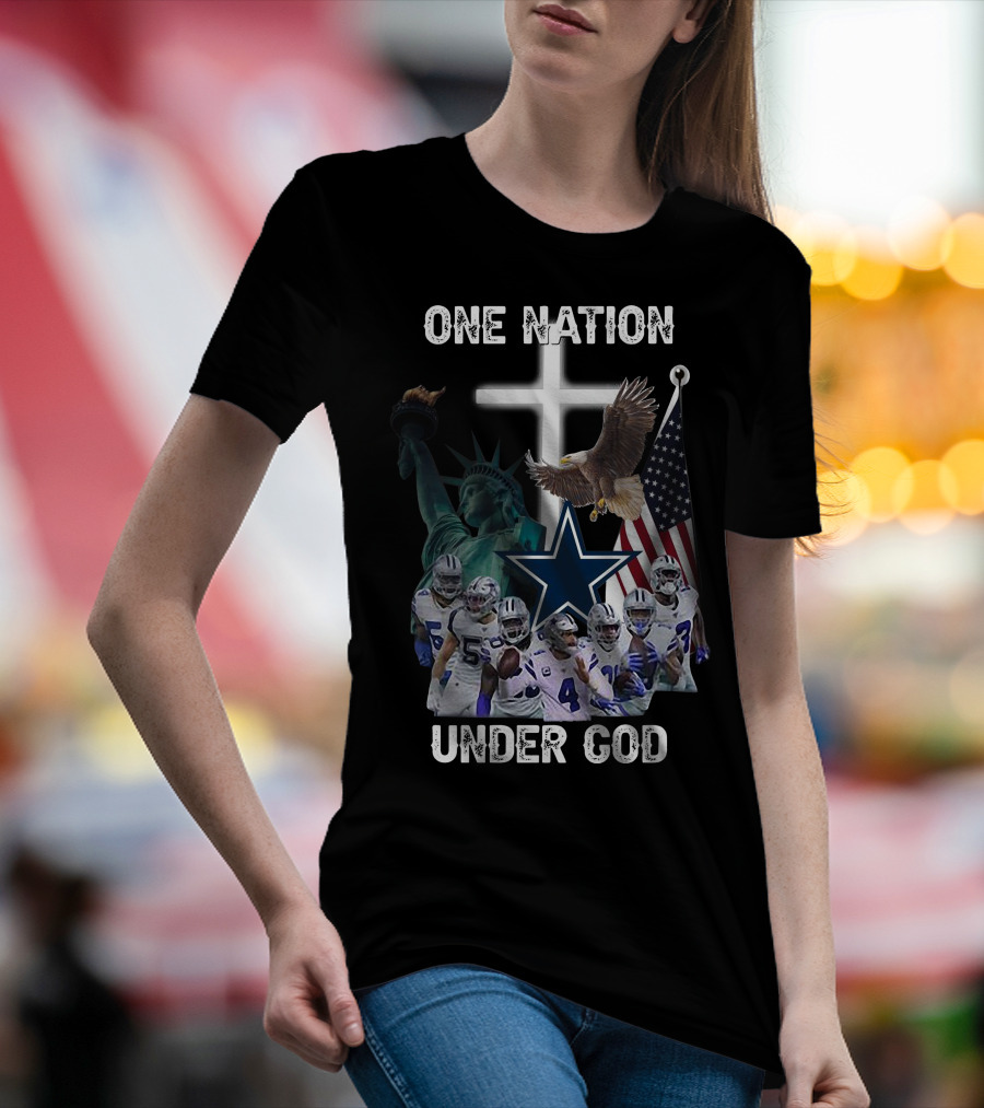 One Nation Under God Dallas Cowboys Statue Of Liberty American Flag Eagle Players T-Shirt