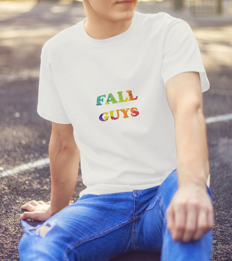 FALL GUYS Colorful Text Logo Rainbow T-Shirt