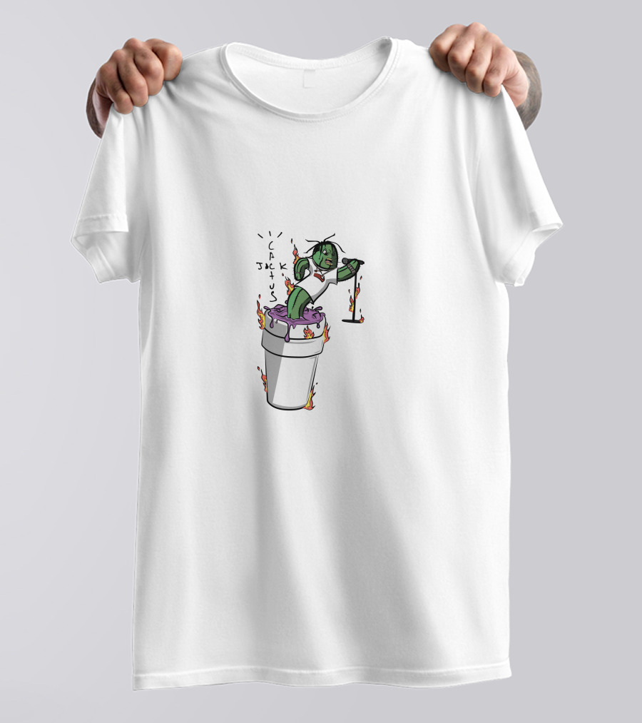 Cactus Jack Skiing Cactus On Fire Cup Cartoon T-Shirt