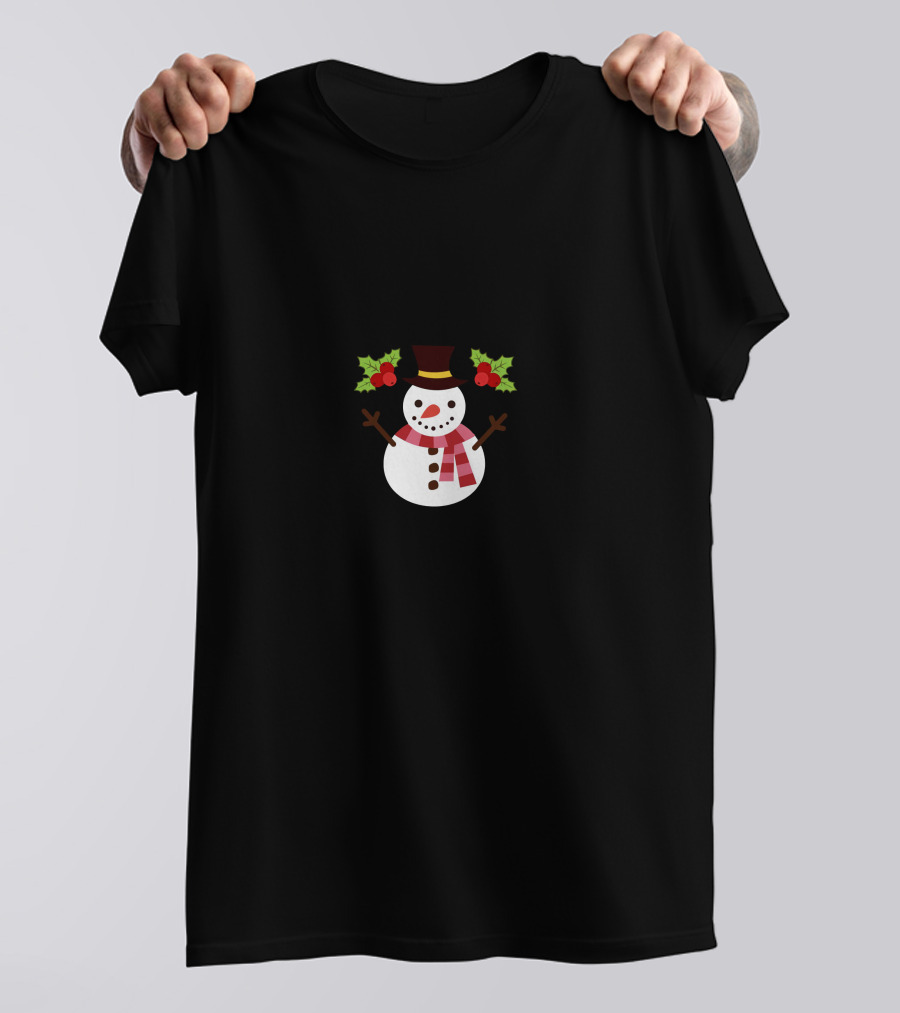 Nikita Dragun Snowman Christmas Holiday Scarf Top Hat Holly Berries T-Shirt