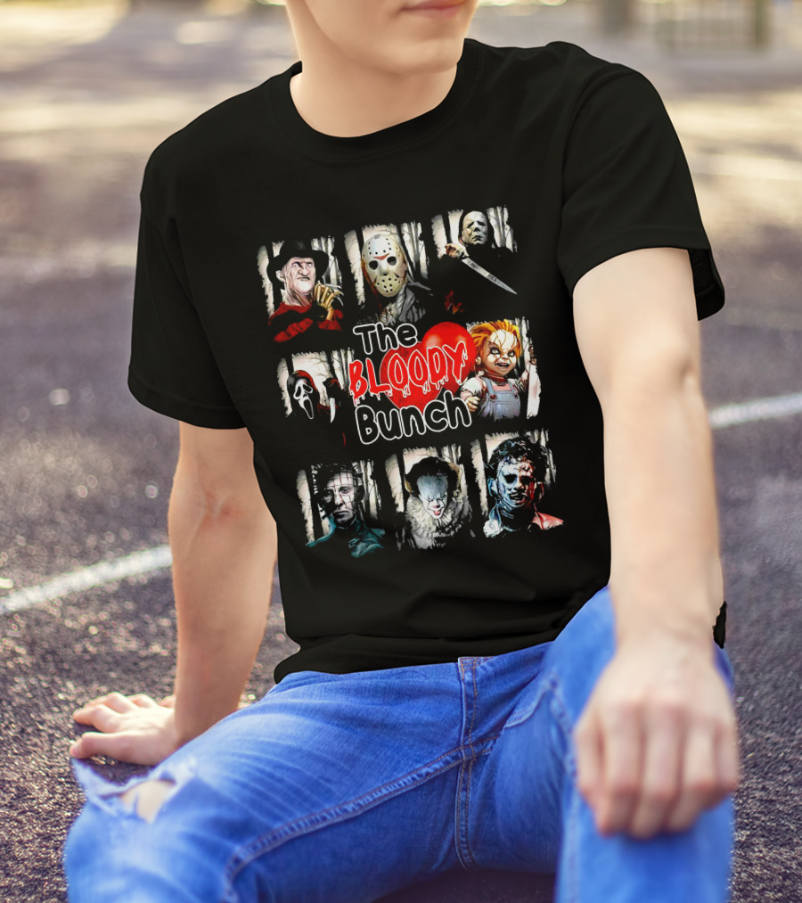 The Bloody Bunch Freddy Jason Michael Ghostface Chucky Pinhead Pennywise Leatherface T-Shirt