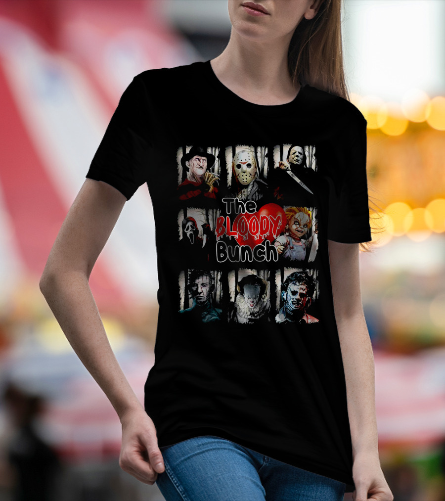 The Bloody Bunch Freddy Jason Michael Ghostface Chucky Pinhead Pennywise Leatherface T-Shirt