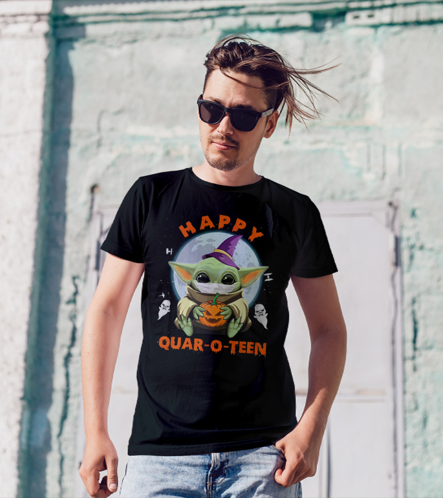 Happy Quar-O-Teen Baby Yoda With Pumpkin And Ghosts T-Shirt
