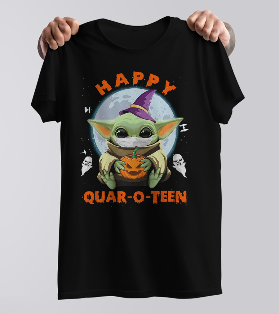 Happy Quar-O-Teen Baby Yoda With Pumpkin And Ghosts T-Shirt