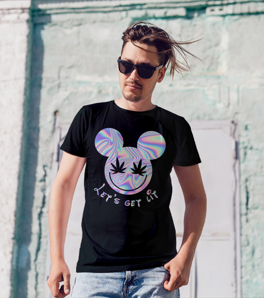 Let's Get Lit Psychedelic Mouse Face With Cannabis Eyes T-Shirt