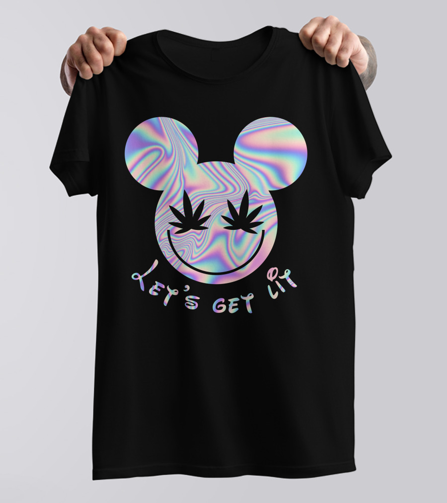 Let's Get Lit Psychedelic Mouse Face With Cannabis Eyes T-Shirt
