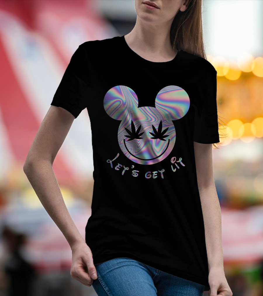 Let's Get Lit Psychedelic Mouse Face With Cannabis Eyes T-Shirt