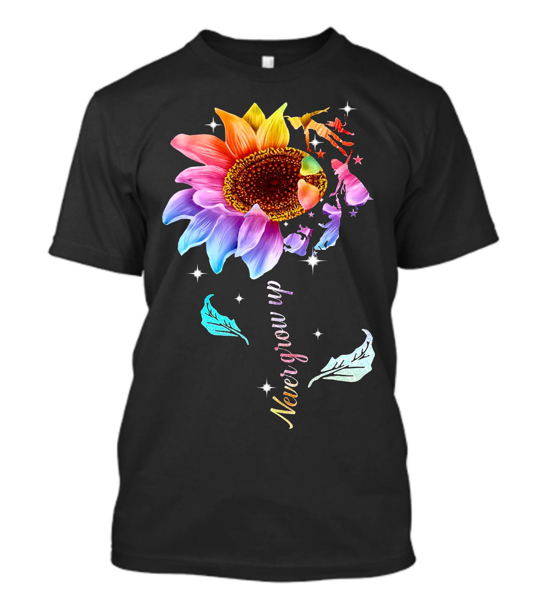 Never Grow Up Peter Pan Rainbow Flower Fantasy T-Shirt
