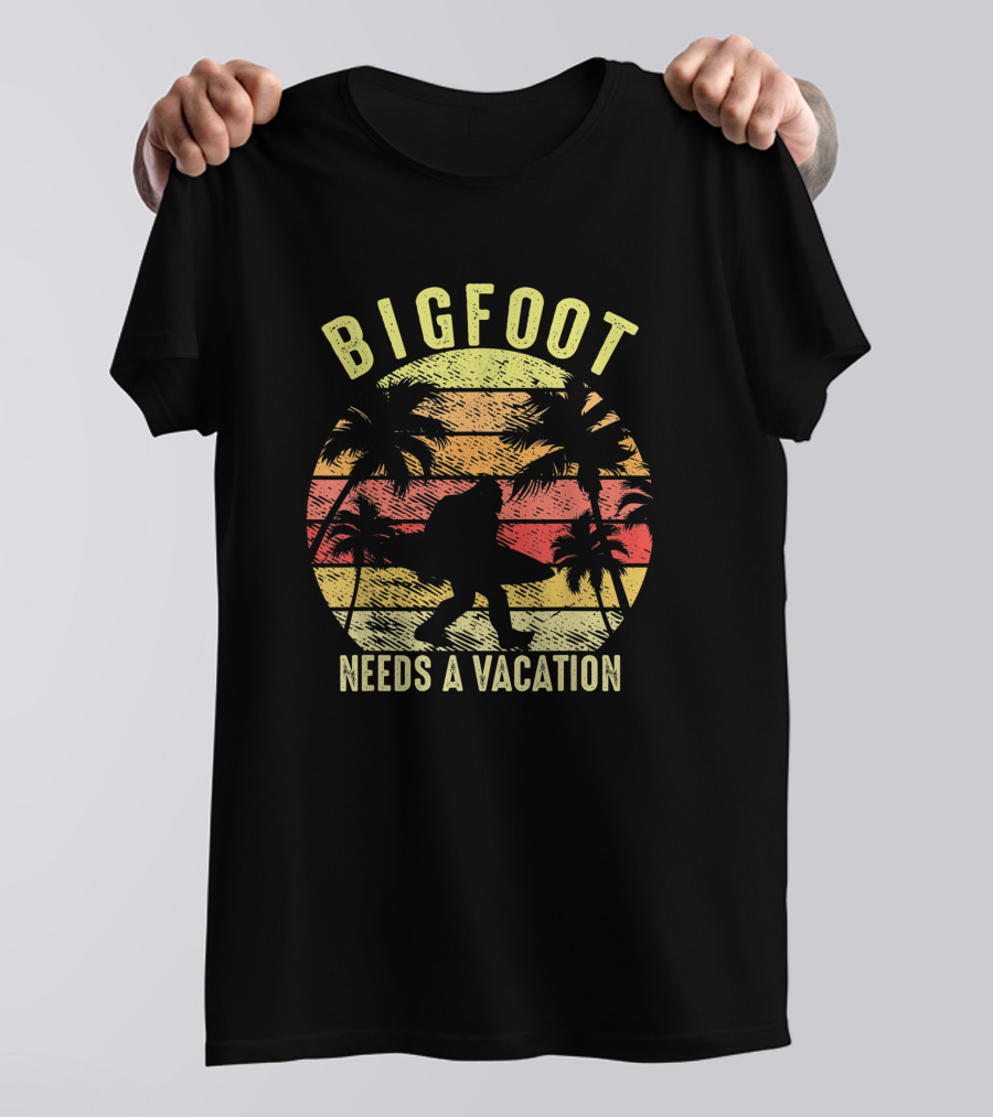 Bigfoot Needs A Vacation Retro Vintage Hawaiian Sunset T-Shirt
