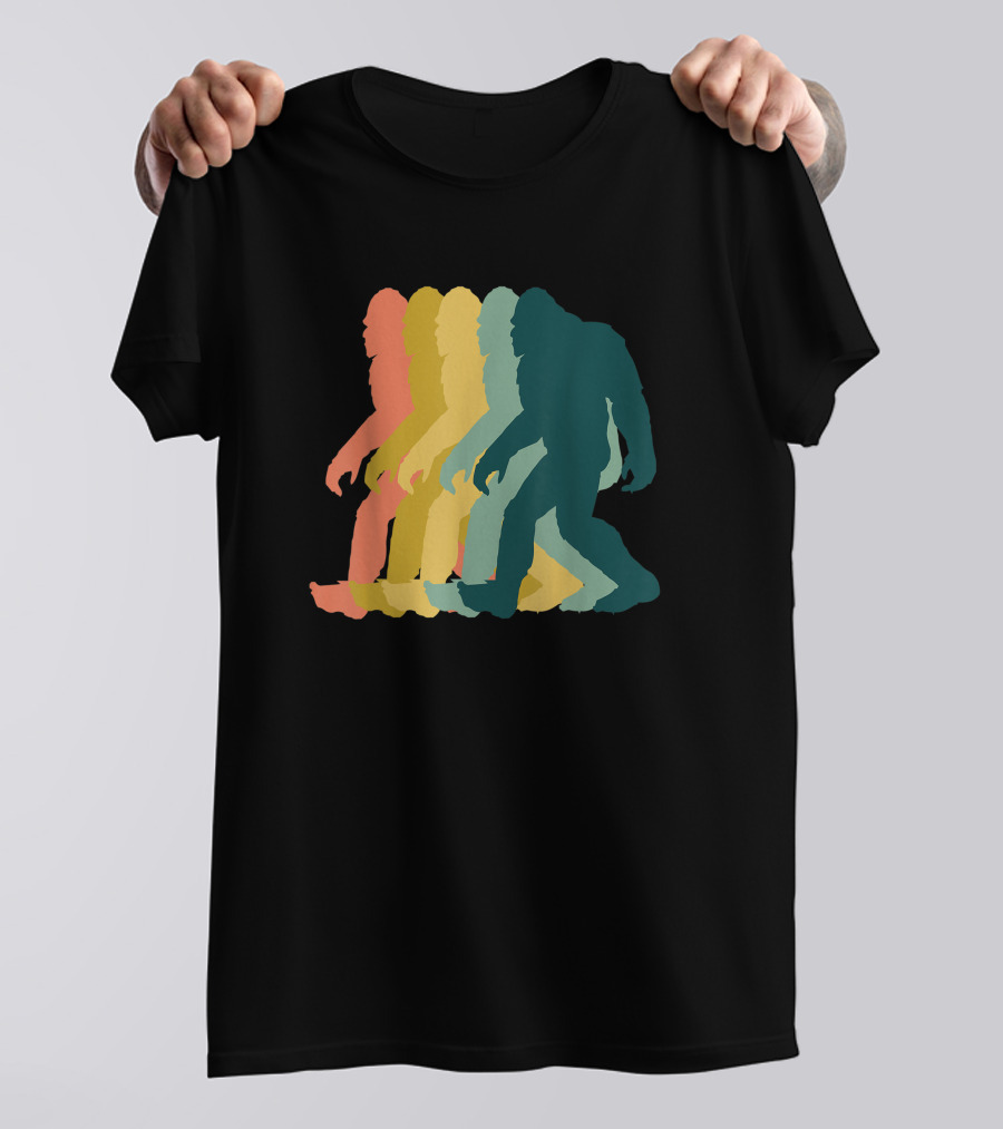 Vintage Retro Rainbow Walking Bigfoot Silhouette 1970s T-Shirt