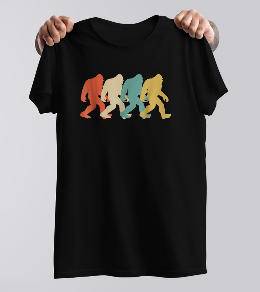 Bigfoot Sasquatch Silhouette Retro Pop Art Multicolor T-Shirt