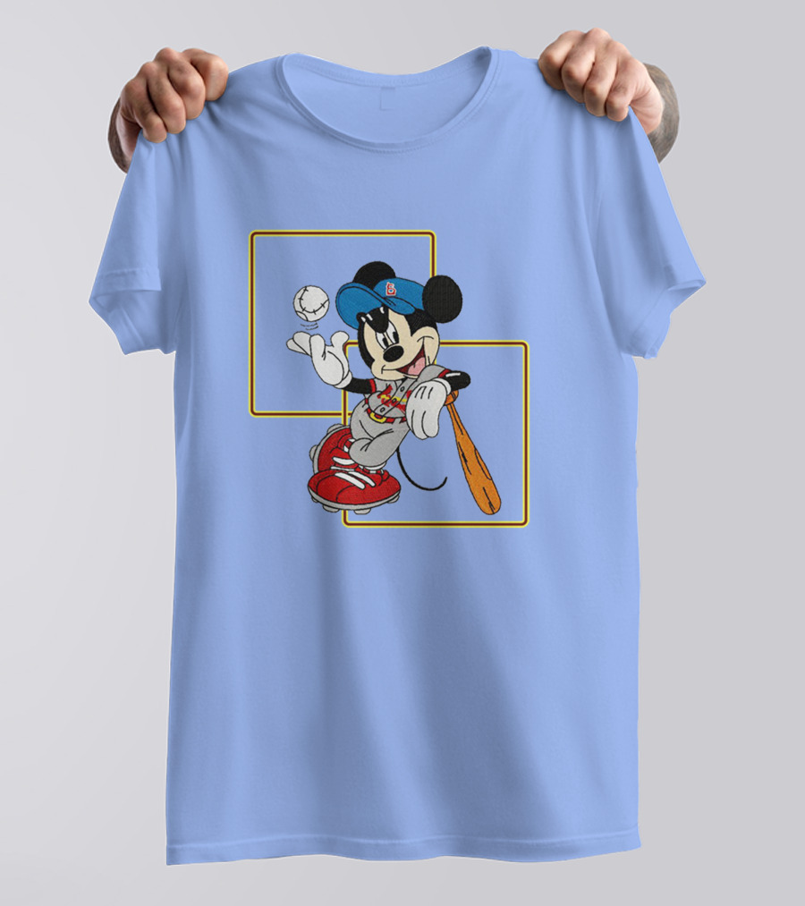 Mickey Mouse Baseball Player Blue Cap Bat And Ball Disney Classic T-Shirt