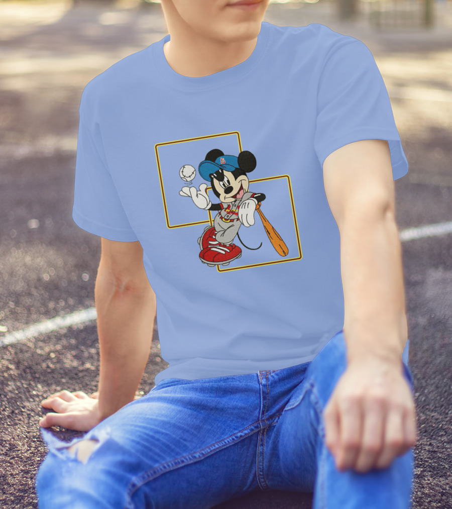 Mickey Mouse Baseball Player Blue Cap Bat And Ball Disney Classic T-Shirt