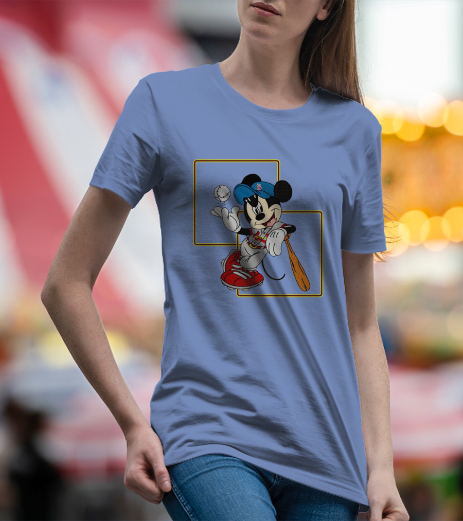 Mickey Mouse Baseball Player Blue Cap Bat And Ball Disney Classic T-Shirt