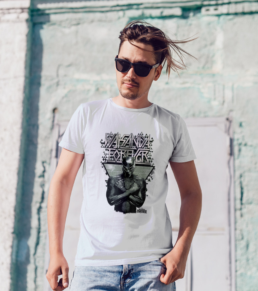 Wakanda Forever Black Panther Marvel Prism Patterned T-Shirt