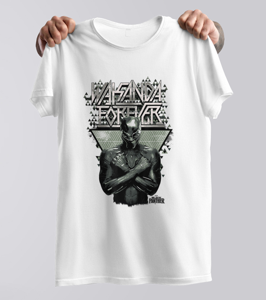 Wakanda Forever Black Panther Marvel Prism Patterned T-Shirt