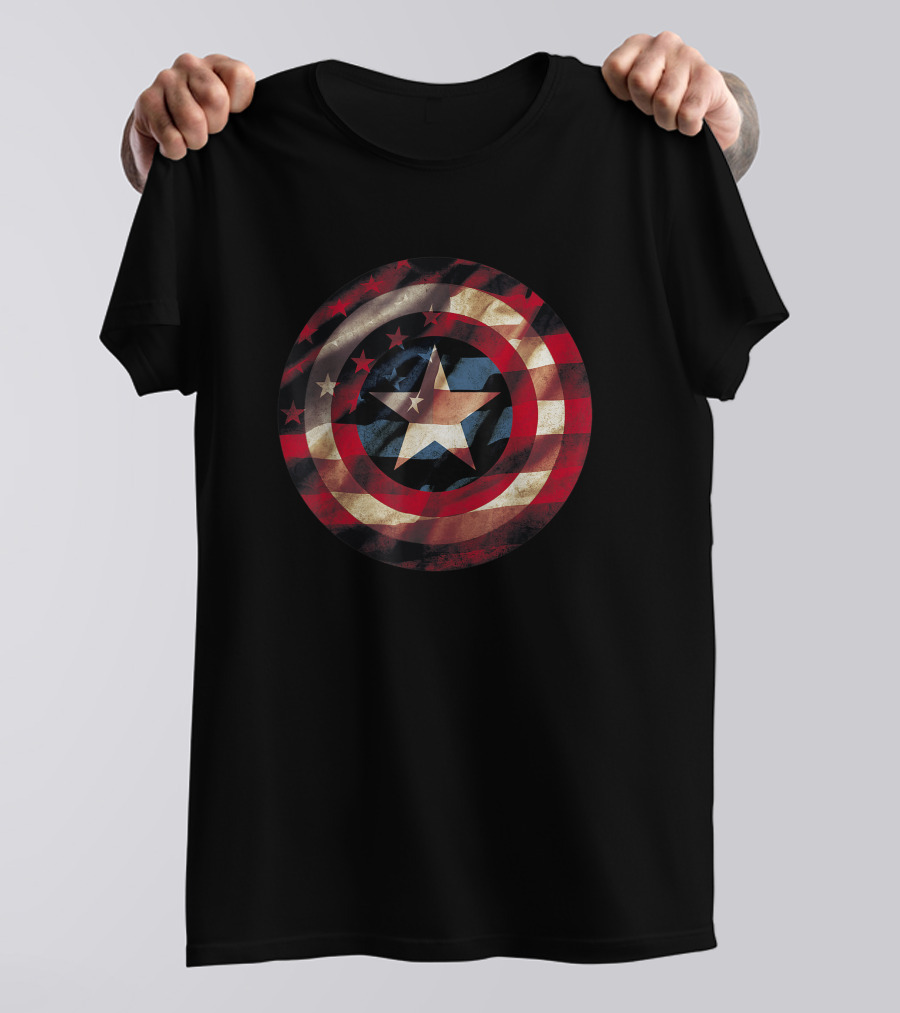 Marvel Captain America Avengers Shield Flag Star Stripes T-Shirt