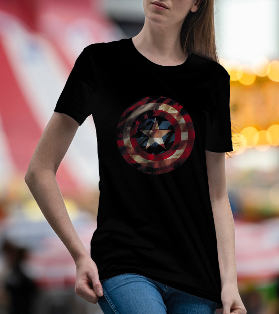 Marvel Captain America Avengers Shield Flag Star Stripes T-Shirt