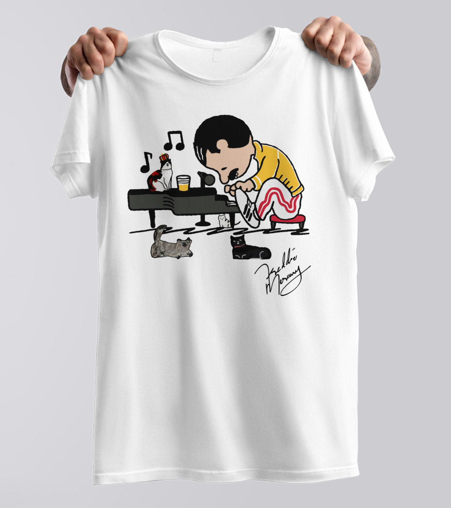 Freddie Mercury Signature With Cats And Piano Playful T-Shirt