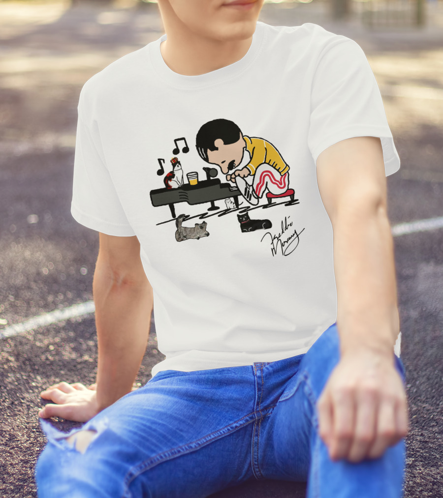 Freddie Mercury Signature With Cats And Piano Playful T-Shirt