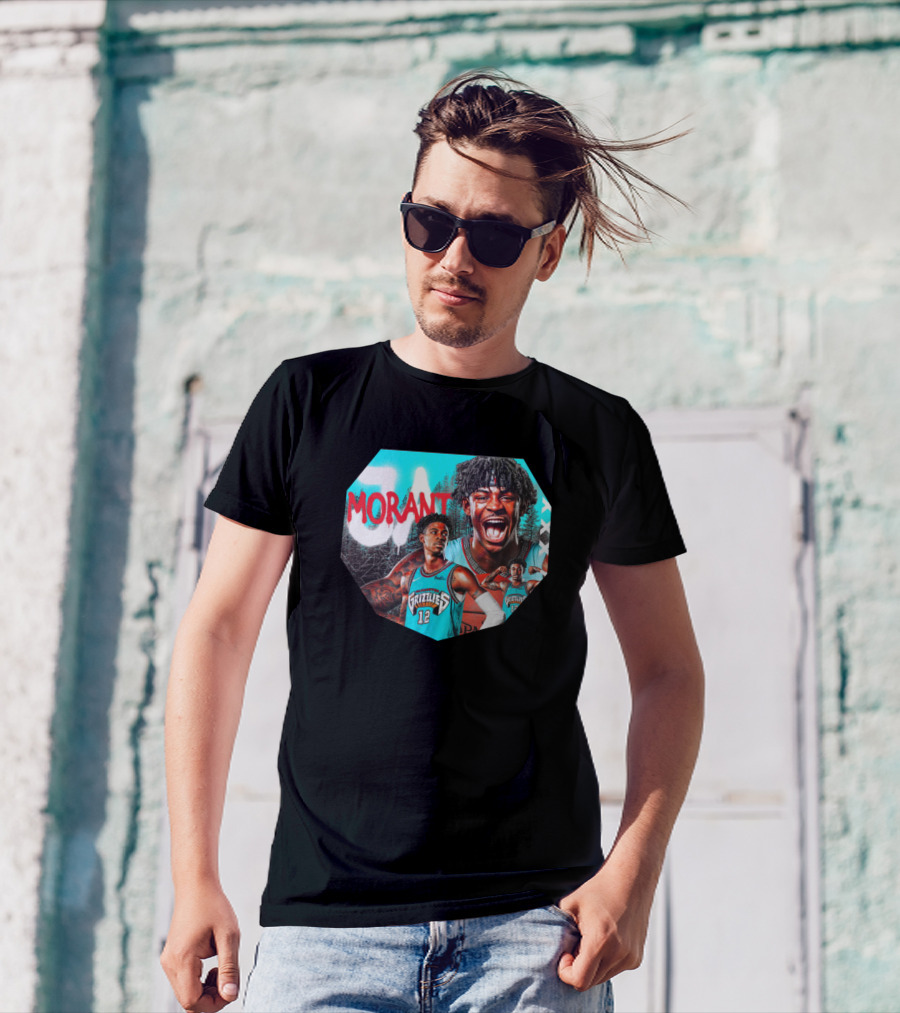 Ja Morant Memphis Grizzlies NBA Player Portrait Compilation T-Shirt