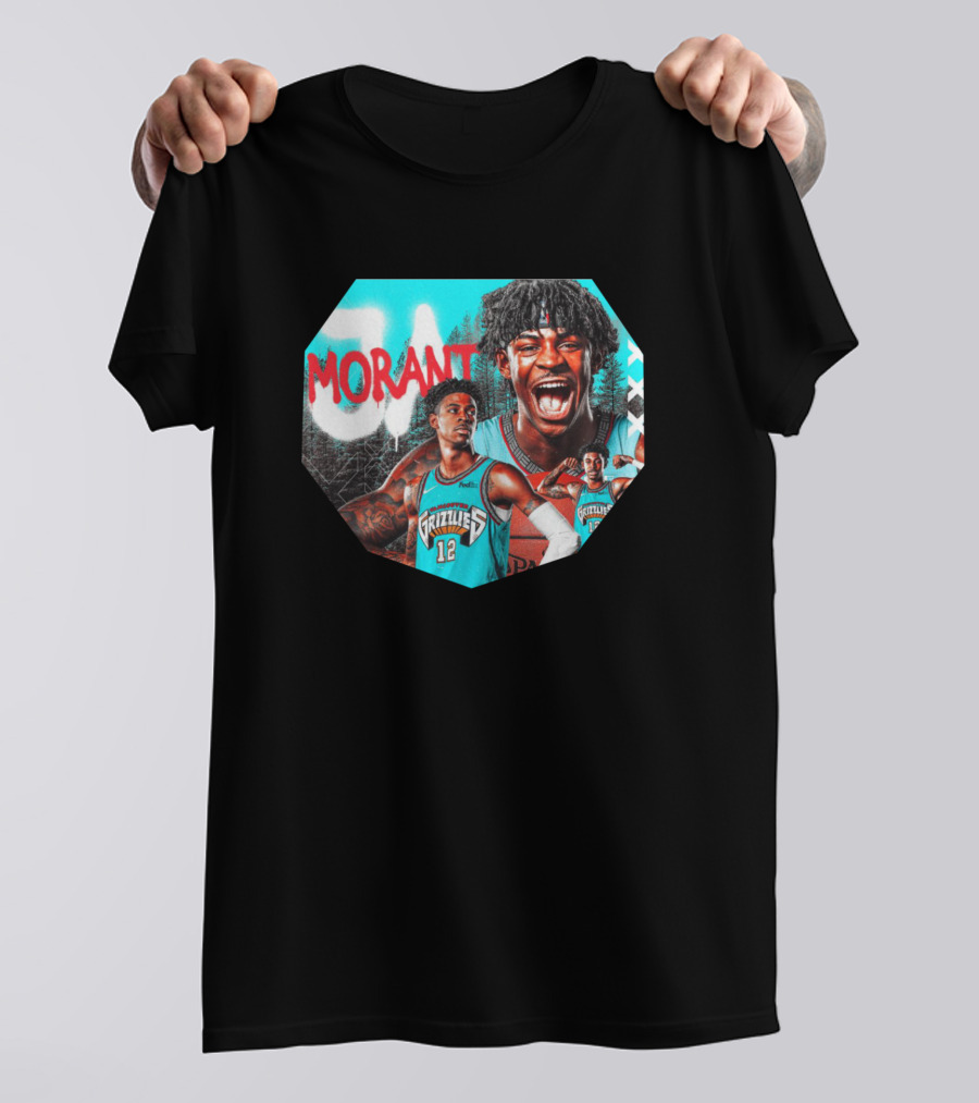 Ja Morant Memphis Grizzlies NBA Player Portrait Compilation T-Shirt