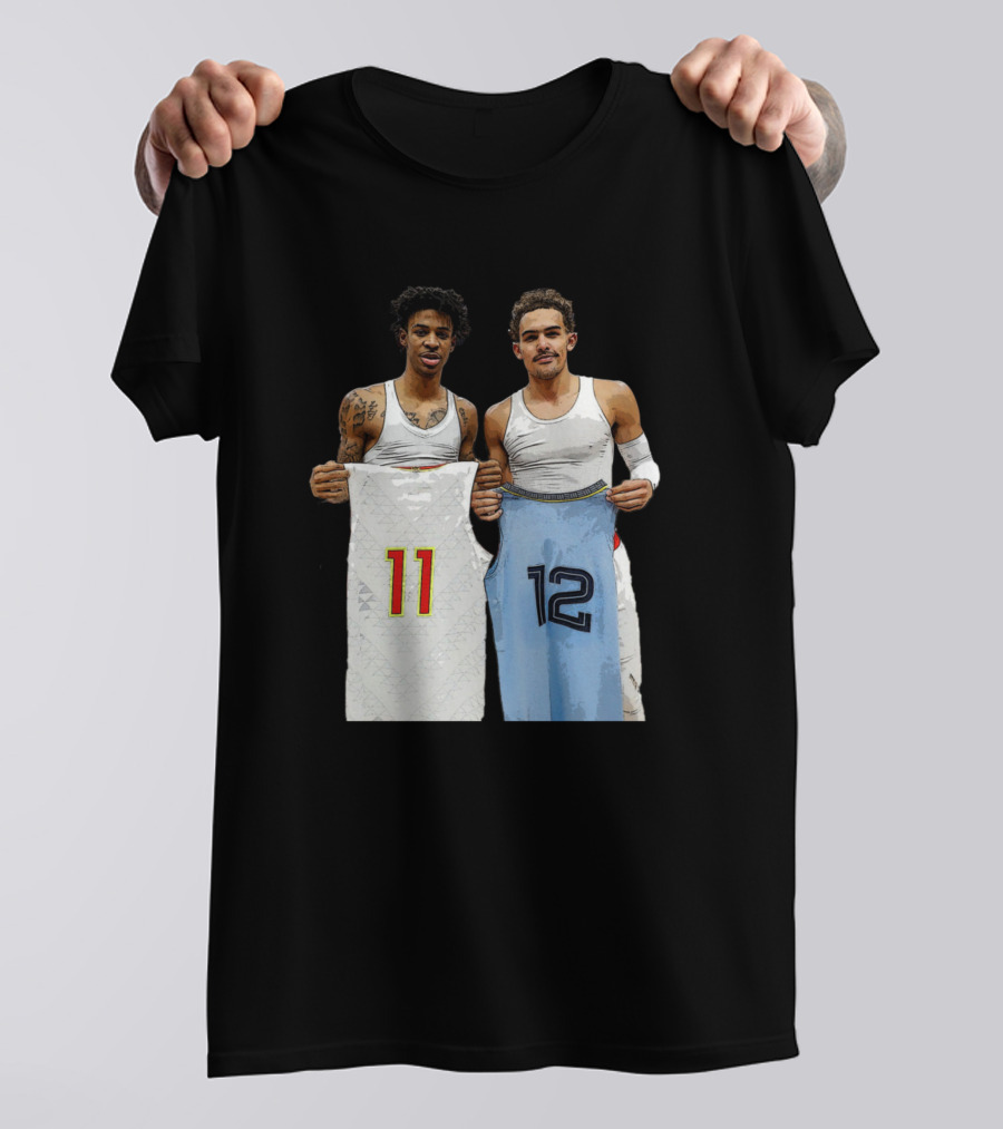 Trae Young Ja Morant Holding 11 12 Jerseys Funny Basketball Duo T-Shirt