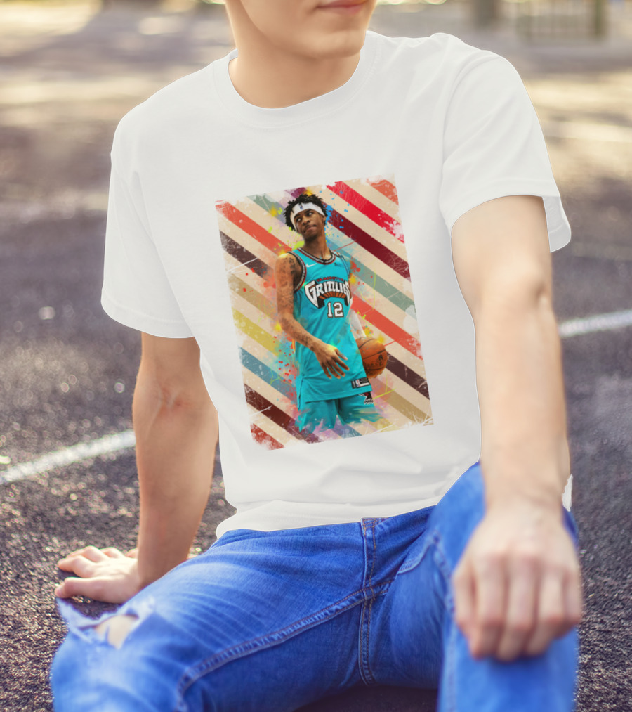 Ja Morant Grizzlies Basketball Vintage Stripes T-Shirt