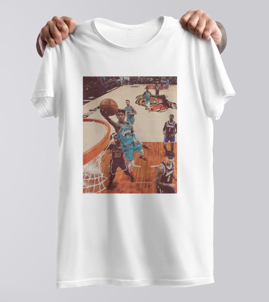 Ja Morant Funny Slam Dunk Basketball Action T-Shirt