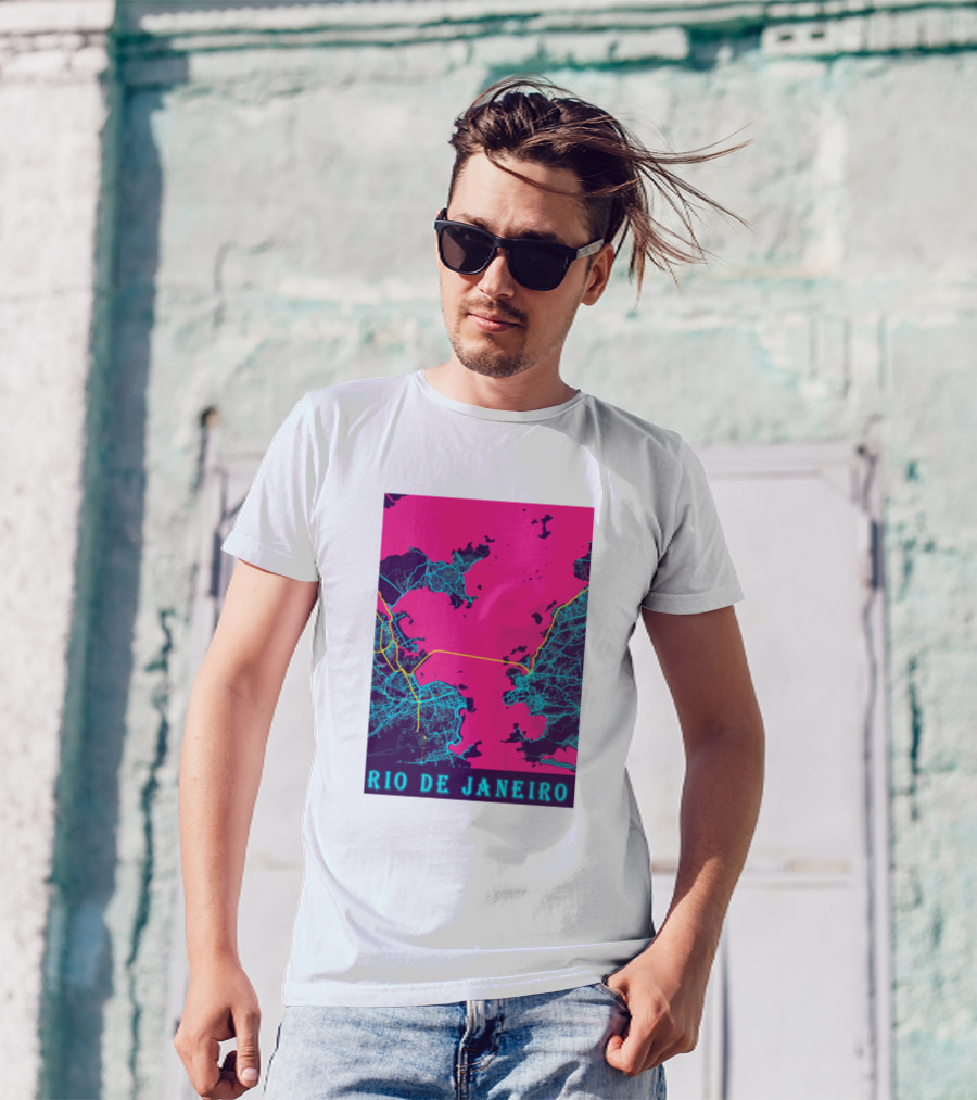 Funny Neon Rio De Janeiro Map Cityscape T-Shirt