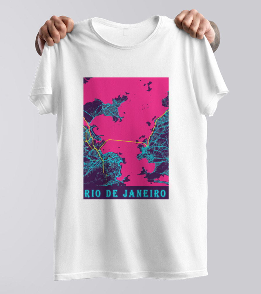 Funny Neon Rio De Janeiro Map Cityscape T-Shirt