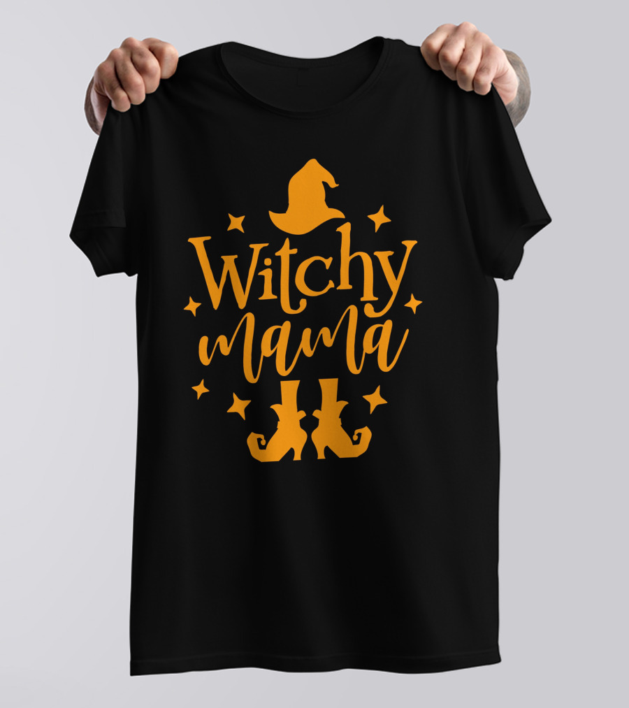 Witchy Mama Wizard Hat Boots Stars T-Shirt