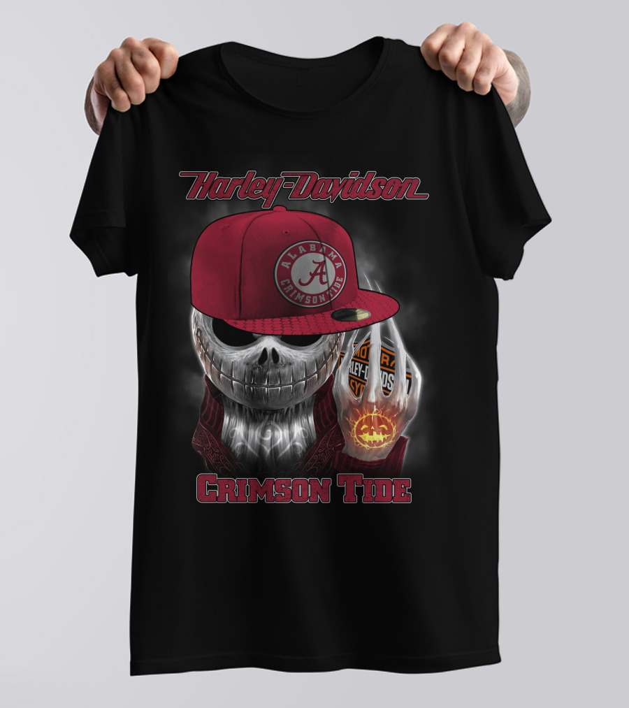 Harley Davidson Alabama Crimson Tide Halloween Skull T-Shirt