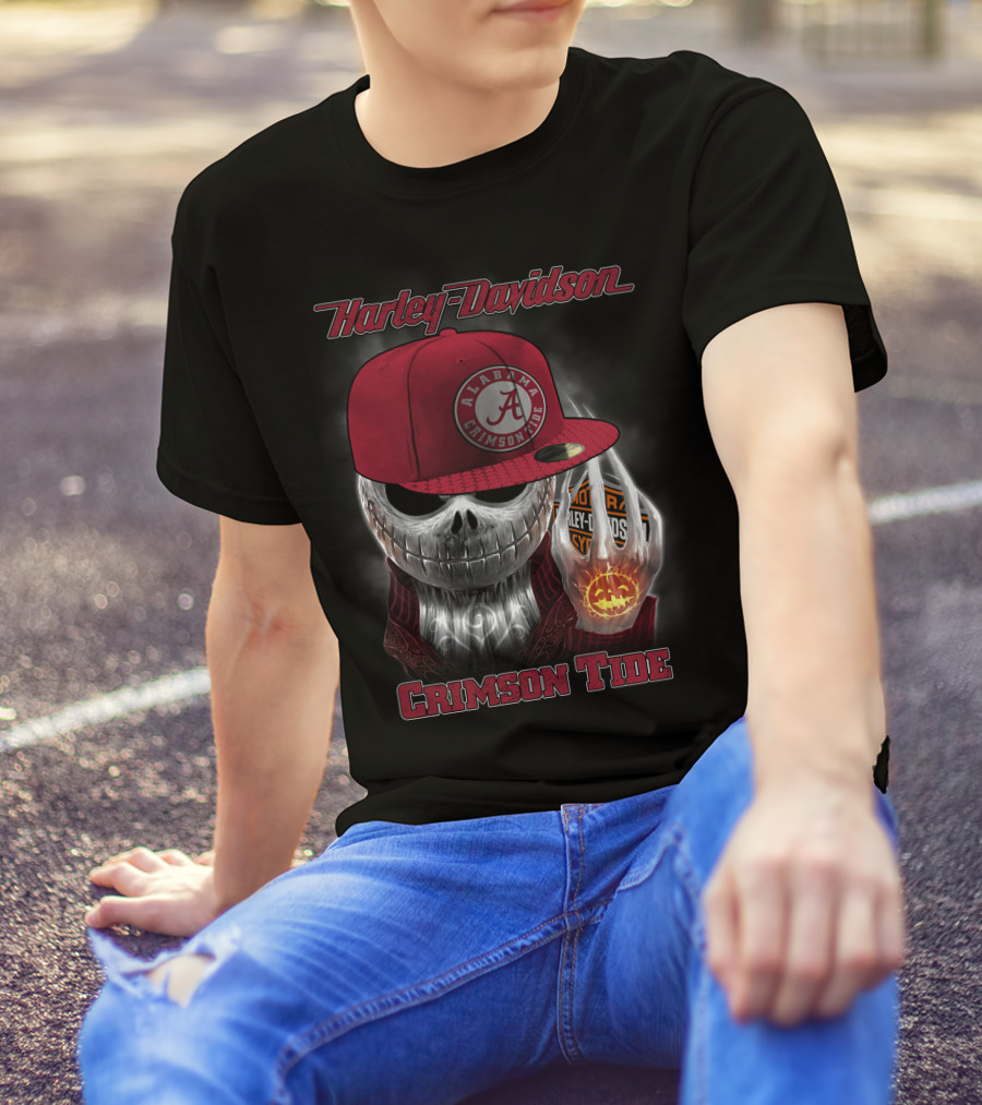 Harley Davidson Alabama Crimson Tide Halloween Skull T-Shirt