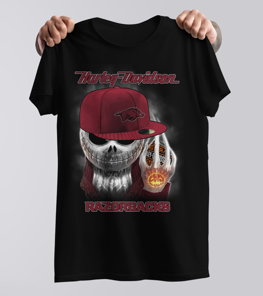Harley Davidson Razorbacks Skull Cap Arkansas T-Shirt