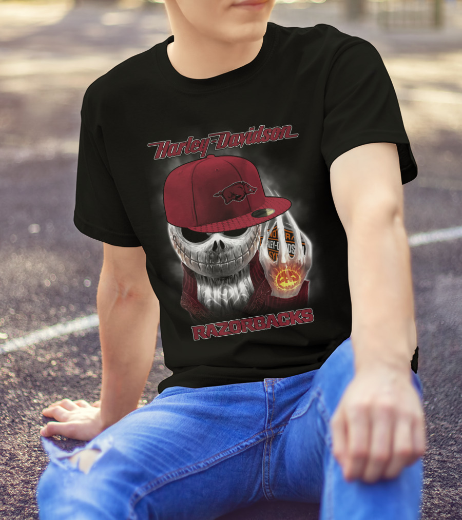 Harley Davidson Razorbacks Skull Cap Arkansas T-Shirt