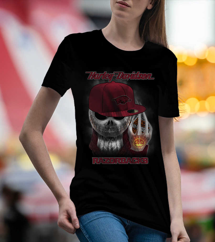 Harley Davidson Razorbacks Skull Cap Arkansas T-Shirt