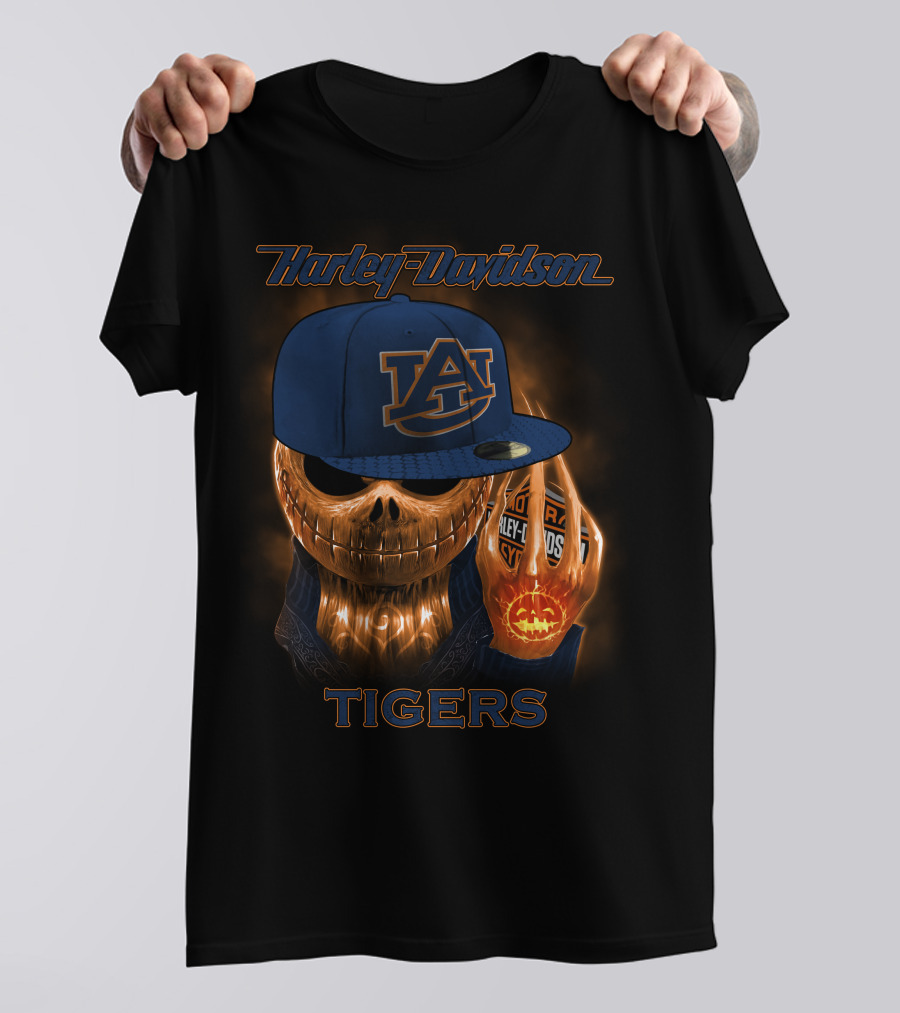 Harley Davidson Auburn Tigers Skeleton With Cap T-Shirt
