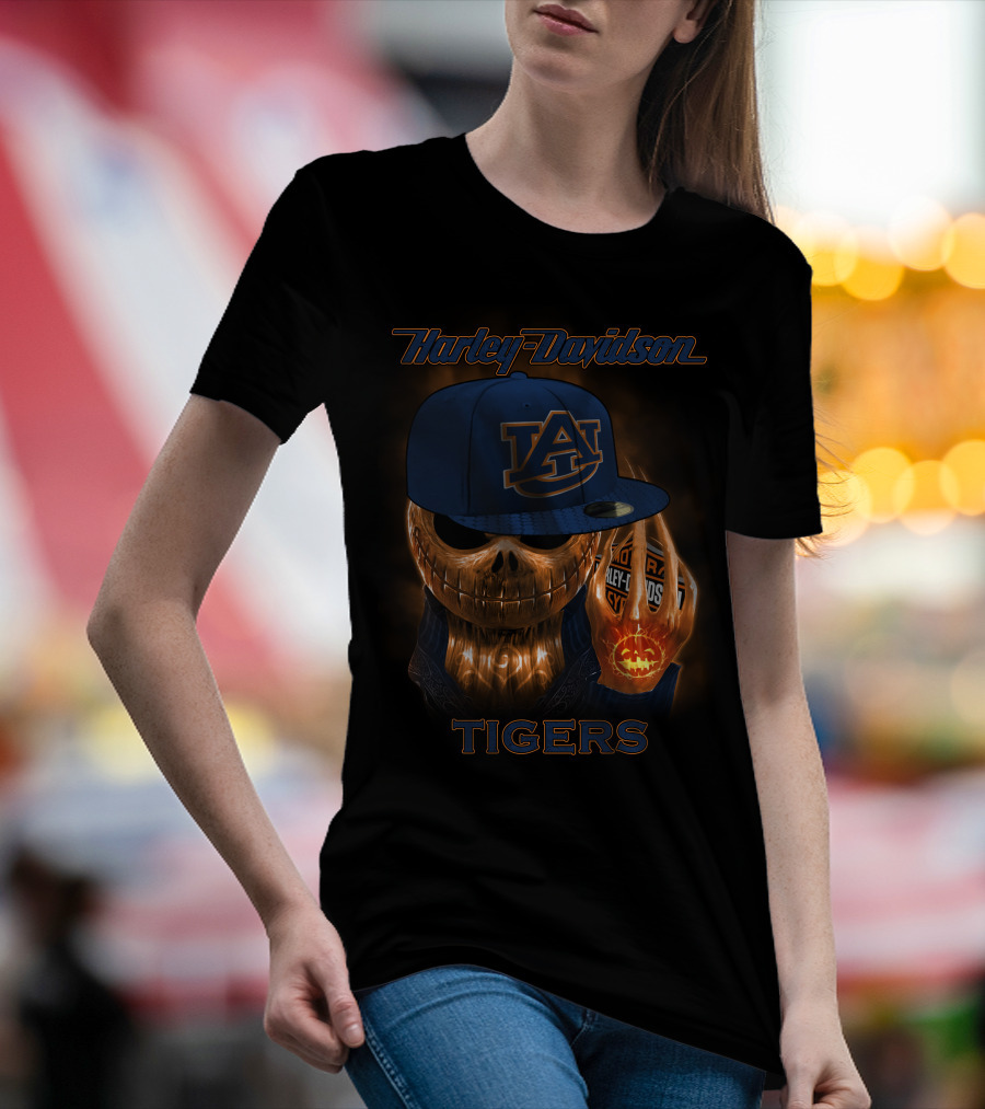 Harley Davidson Auburn Tigers Skeleton With Cap T-Shirt