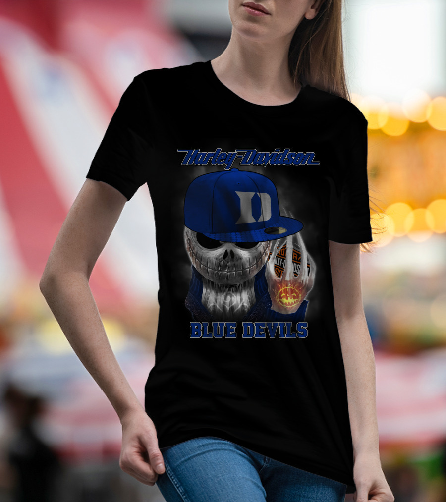 Harley Davidson Skull With Blue Devils Hat And Duke D T-Shirt