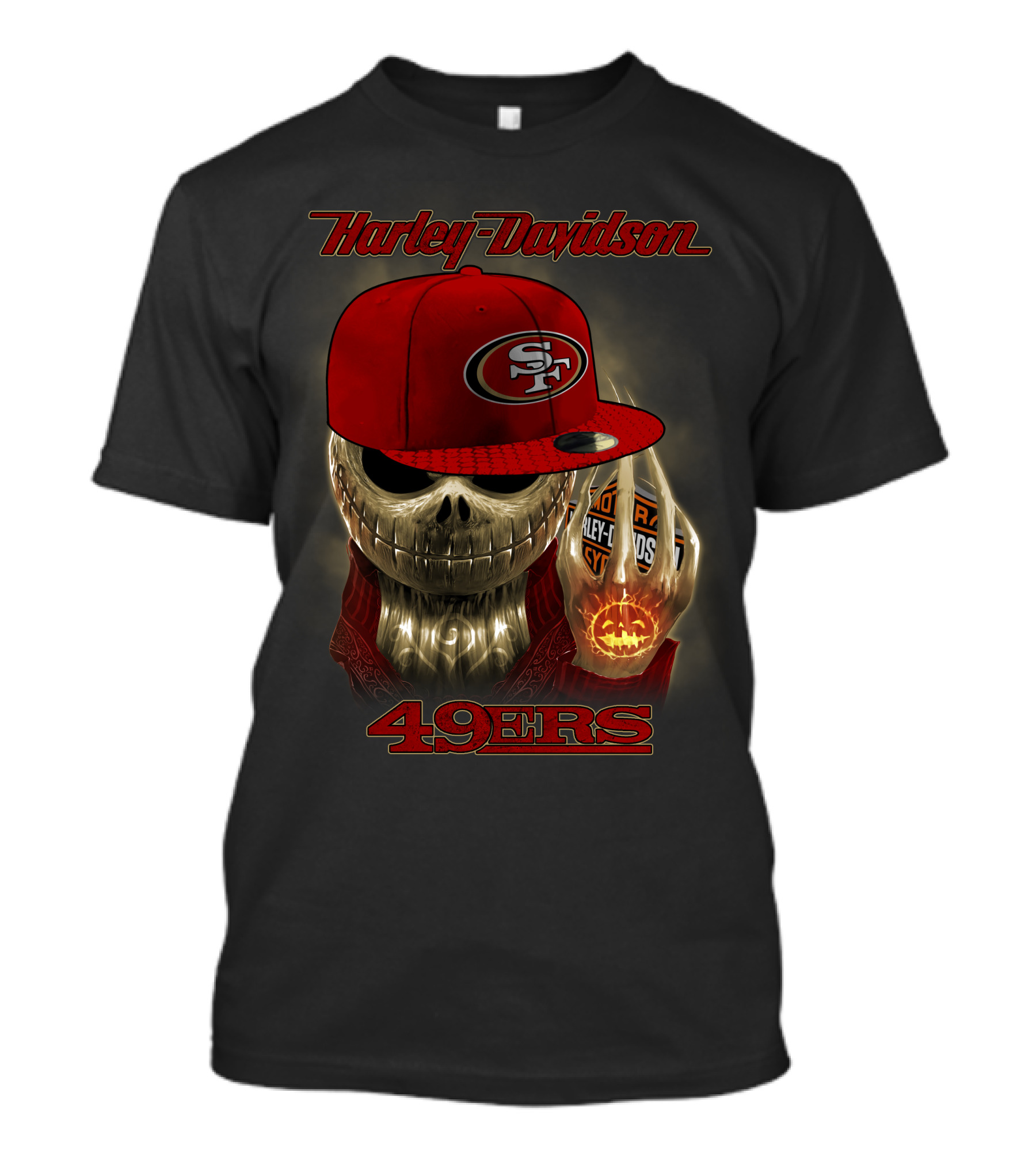 Harley Davidson Skull With San Francisco 49ers Cap T-Shirt
